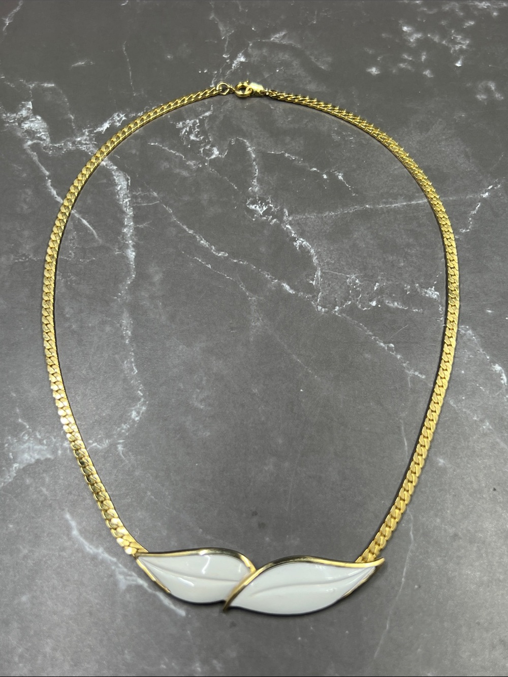 Rare Vintage Direction One Gold Herringbone Chain Enamel Necklace